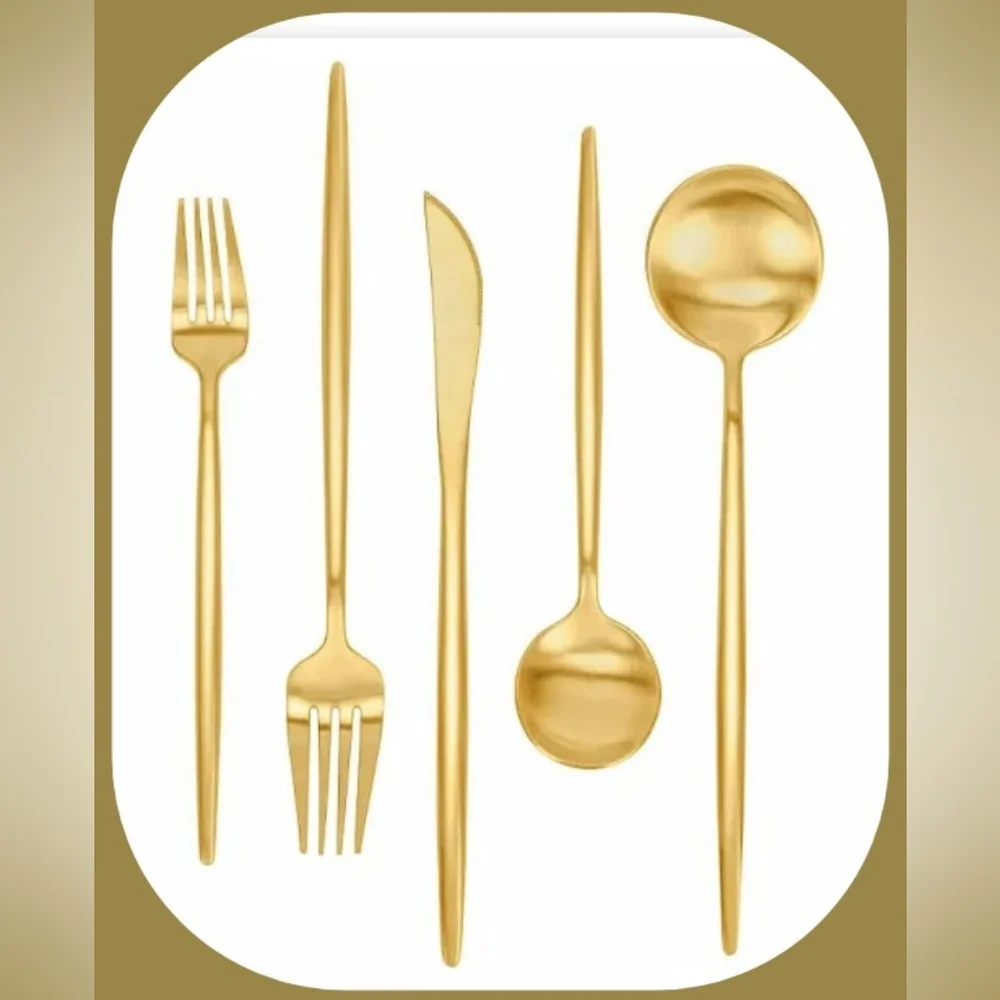 Fameware Stainless Steel Matte Gold 30 Piece Flatware Set, NEW